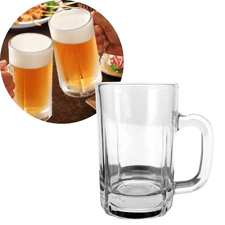 Caneca Chopp Vidro Transparente 300ml Copo Cerveja Milano Bar Restaurante 11,5cm