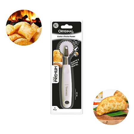 Cortador Pastel Massa Carretilha Corta e Fecha Aço Inox 18cm Ravioli Salgado