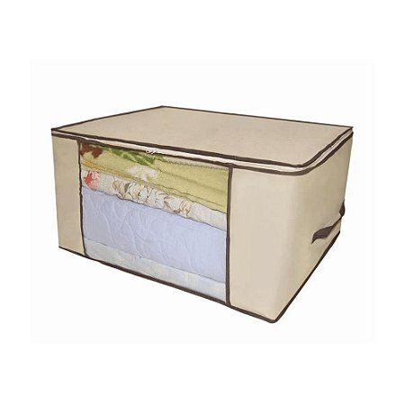 Caixa Organizador Roupa de Cama Edredom Cobertor TNT Visor Plástico Alças  60x45cm - Venicci