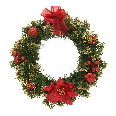 Guirlanda de Natal 30cm Enfeite Porta Decoracao Natalina Luxo Premium Vermelho Dourado