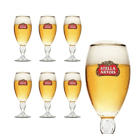 Jogo 6 Taça Cerveja Chopp Stella Artois Original 330ml Vidro Transparente 7,5 x 20,5cm