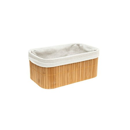 Caixa Cesto Organizador em Bambu Natural Revestido com Linho 28 X 18 X 14cm Decoração Organização