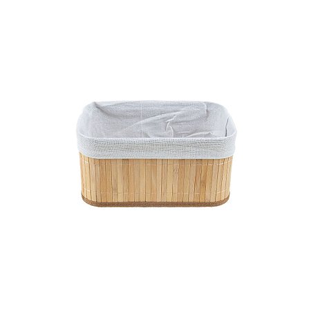 Caixa Cesto Retangular Em Bambu Natural com Tecido Linho 24 x 14cm Organização Casa Premium