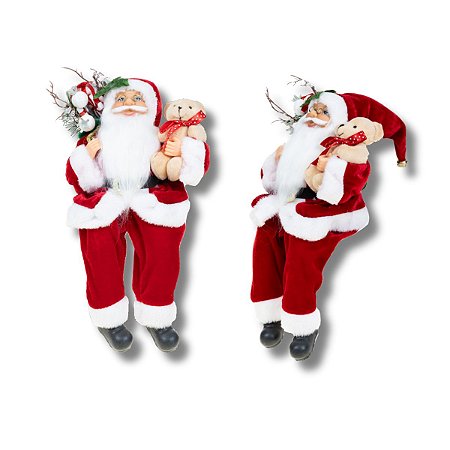 Boneco Papai Noel Sentado 30 cm Vermelho Tradicional Enfeite Natalino Premium Decoração Natal