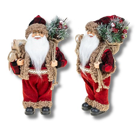Boneco Papai Noel 30 cm Vermelho Saco Enfeite Natalino Premium Decoração Natal
