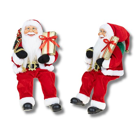 Boneco Papai Noel 40 cm Sentado Vermelho Enfeite Natalino Premium Decoração Natal