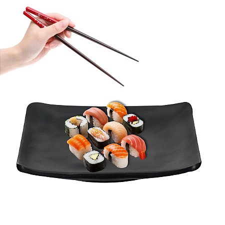 Prato Quadrado Comida Japonesa Sushi Melamina 15cm Sakura Restaurante Culinária Oriental Premium