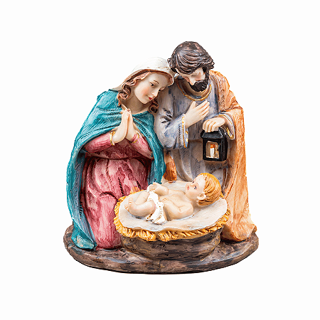 Presepio Natalino Imagem Sagrada Familia Decoracao Natal 14,2 x 10 x 16,5cm Poliresina