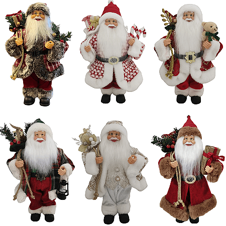 Boneco Papai Noel Casaco 30cm Enfeite Natalino Luxo Decoração Premium