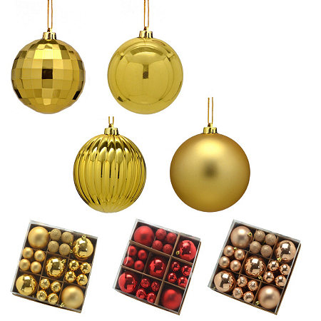 Conjunto 37 Bolas Para Arvore Natal Brilhante Fosco Relevo Enfeite Natalino Premium