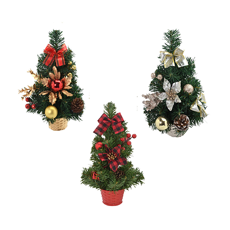 Mini Arvore Natal Pinheiro Decorada Laços Bico Papagaio 31cm Enfeite Natalino Decoração Premium