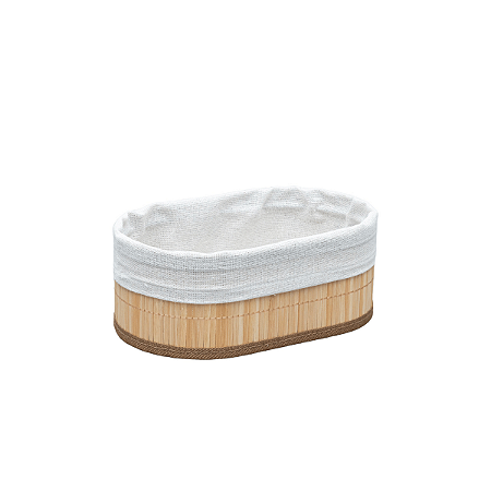 Caixa Organizadora Cesto Bambu Natural Forro Linho Oval 24cm Multiuso Decoracao