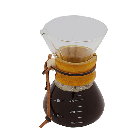 Passador de Café Vidro Borosilicato 400 ml Cafeteira Estilo Chemex Wood Collar Gourmet Barista