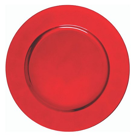 Sousplat Redondo Vermelho Liso Brilhante em Polipropileno 33cm Para Mesa Posta Chique