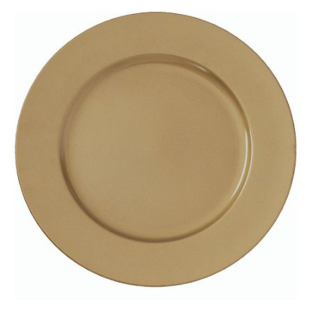 Sousplat Redondo Dourado Liso em Polipropileno 33cm Para Mesa Posta Chique