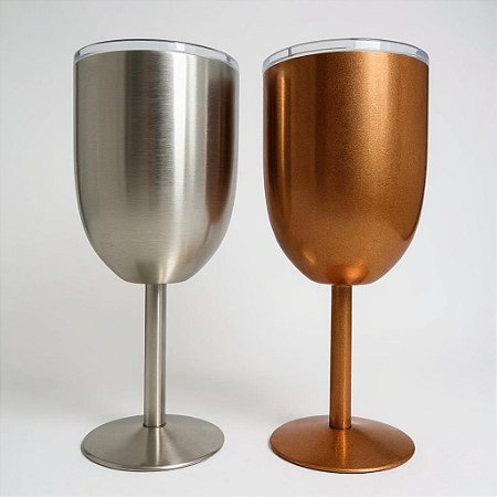 Taça Térmica Aço Inox Parede Dupla 300ml Com Tampa Gin Vinho Drinks Mantem Temperatura