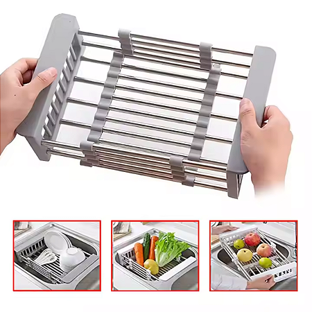 Cesto Escorredor Extensivel Inox Para Pia Louça Fruta Legume