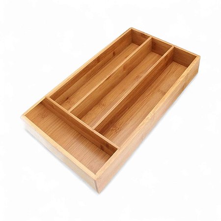 Organizador de Gaveta Porta Talher Bambu 33x22cm 4 Divisorias Cozinha Ecologico Natural