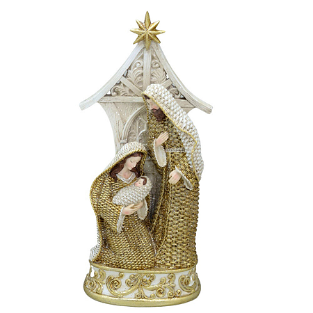 Sagrada Família Resina Dourada Imagem Jesus 44cm Estrela Presepio Decoracao Natal Premium