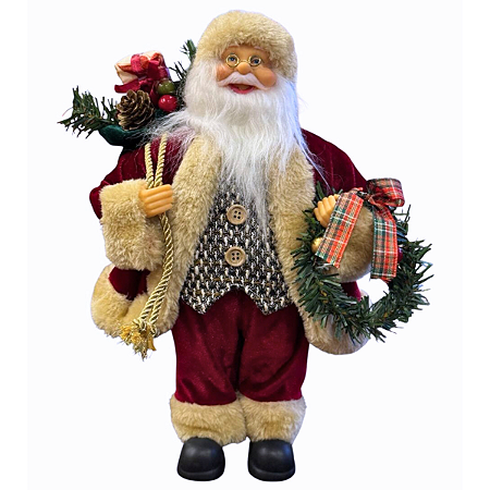 Papai Noel Boneco Enfeite de Natal 30cm Vinho Colete Tweed Guirlanda Decoracao Natalina Premium