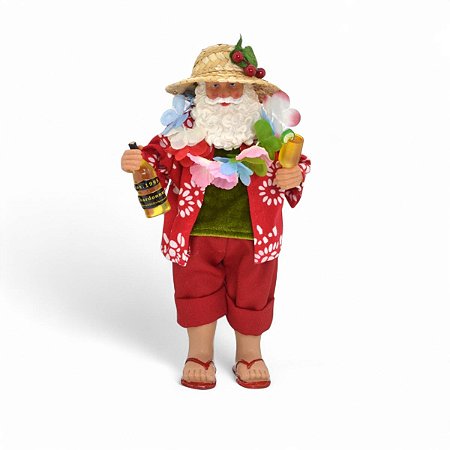 Papai Noel Boneco 27cm de Férias Turista Verão Resina Decoracao Natal Enfeite Natalino Premium