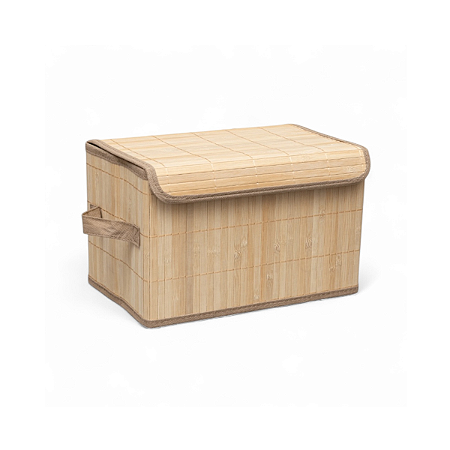 Caixa Organizadora Bambu Natural Forrada Tampa Acoplada 28x17cm Retangular Cesto Armazenamento