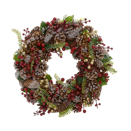 Guirlanda Decorada Pinha Nevada Frutinhas 40cm Efeite Natal Porta Decoracao Natalina