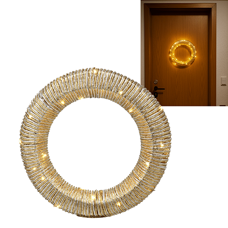 Guirlanda Iluminada Dourada Prata Decoracao Natal Enfeite Porta Luzes À Pilha Moderno Premium