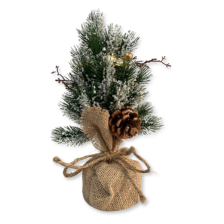 Enfeite Arranjo Natalino Pinha e Folhagens 26cm Juta Decoração Rústica Mesa Natal Premium