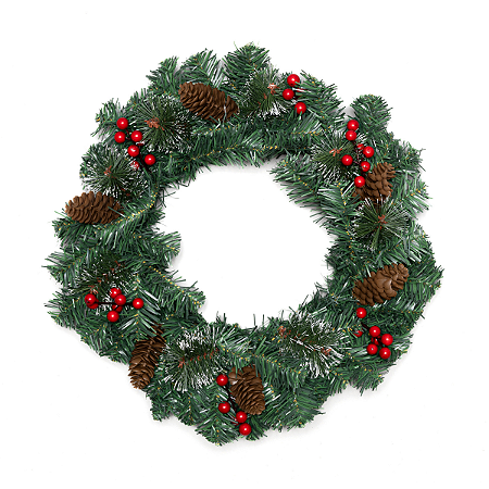 Guirlanda Natalina Verde Pinhas Decorada Frutinhas Vermelhas 40cm PVC Natal Premium