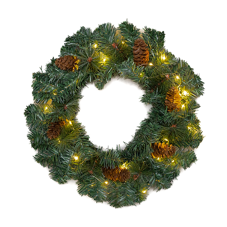 Guirlanda Natalina Verde Decorada Pinha Com Luz LED Warm 40cm Natal Premium