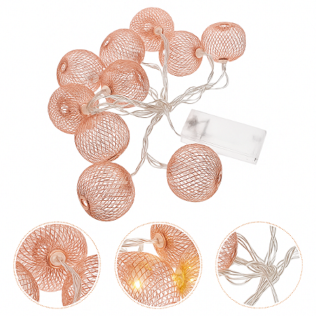 Cordao de Luz Led 10 Bolas 3cm Metal Rose Gold 230cm À Pilha Decoracao Natal Premium