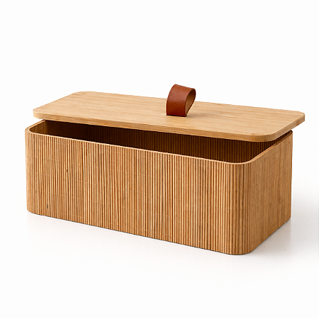 Porta Objeto Retangular Bambu Natural Com Tampa Decoracao Minimalista Organização