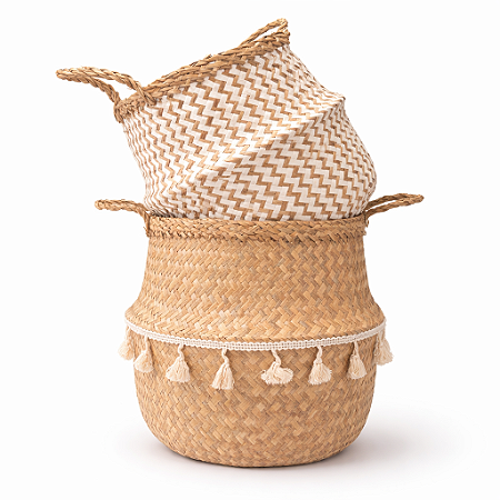 Cesta Seagrass Boho 25x25cm Palha Natural Multiuso Decoracao