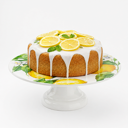 Boleira Melamina Premium 30x10cm Prato Bolo Base Elevada Estampa Limão Siciliano Mesa Posta