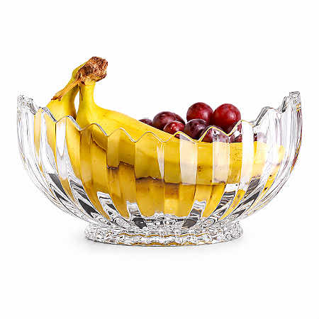 Fruteira Vidro Oval Centro de Mesa 28x13cm Transparente Lux  Decoracao Elegante