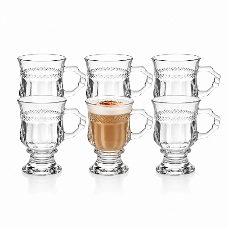 Jogo 6 Taça Capuccino Xícara Alta Caneca 145ml Ø 6,5x9cm Vidro Transparente Elegante