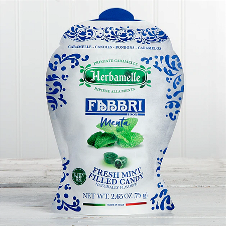 Bala de Menta Herbamelle Fabbri 1905 Pacote 75g  Importada Itália Recheada Refrescante
