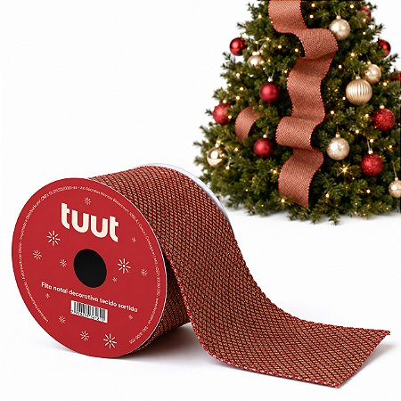 Fita Aramada Vermelha Com Brilho Decoracao Natal 63mm Rolo 9,14m Poliester Enfeite Premium