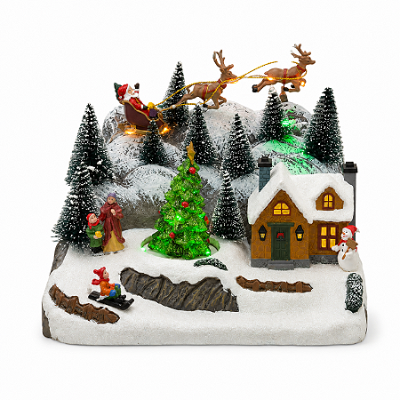 Cenário Natalino Vila Nevada Papai Noel Luz Som Movimento 19x22cm Decoracao de Natal