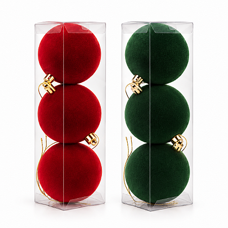 Conjunto 3 Bola Para Arvore Natal Veludo Enfeite Natalino Decoração Premium