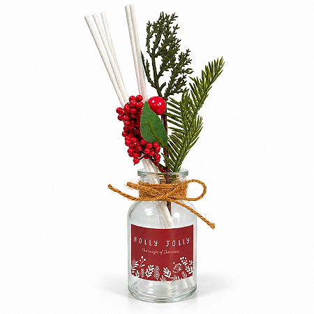Difusor Vidro com Varetas Decorado  Folhagens Frutos Vermelhos Aromatizador Decoração Premium Casa