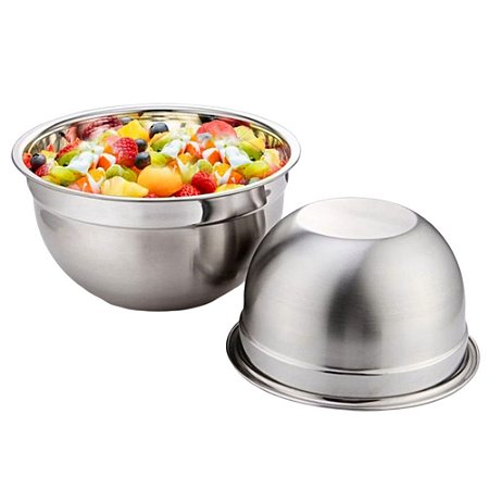 Conjunto 2 Bowl Aço Inox 22 e 18 cm Tigela Multiuso Profissional Fundo Cozinha Completa Gourmet