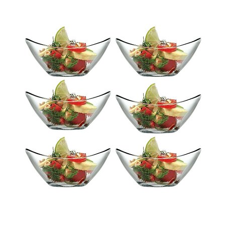Conjunto 06 Mini Saladeiras em Vidro Transparente Pasabahçe Tigela Finger Food Aperitivo Mesa Posta