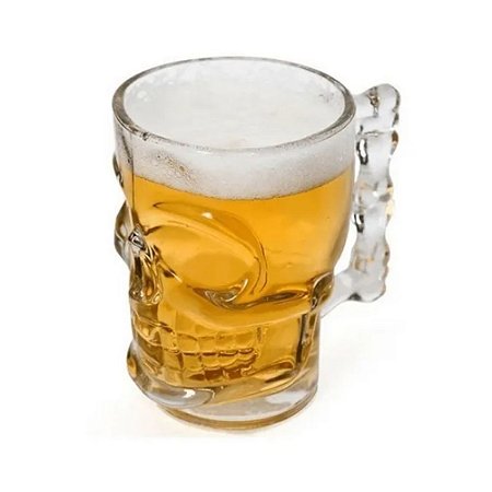 Caneca Copo Caveira Viking Para Chopp Cerveja em Vidro Transparente Cranio 350ml Skull