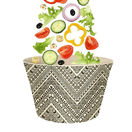 Saladeira Bowl Bacia Grande em Fibra de Bambu 26cm Ecologico Leve Sustentavel Desenho Preto e Branco