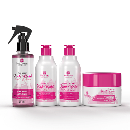 Kit Pink Gold - Shampoo + Máscara 300g + Condicionador + Finalizador - Natureza Cosméticos