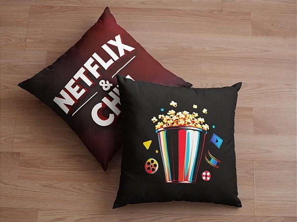Kit duas Capas de Almofada Netflix and chill 45x45cm