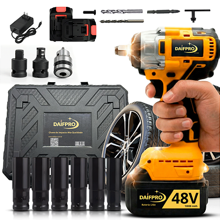 Parafusadeira Chave De Impacto Bivolt 48v 2 Baterias Df-400
