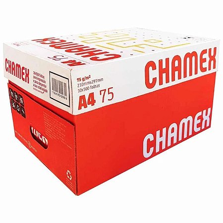 Papel Sulfite A4, 75g, 210mmx297mm, Caixa com 10 resmas - 5000 Folhas, Chamex CX 5000 FL